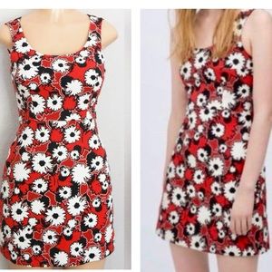 ZARA TRAFALUC Red Black White Floral Zip Up Mini Dress
